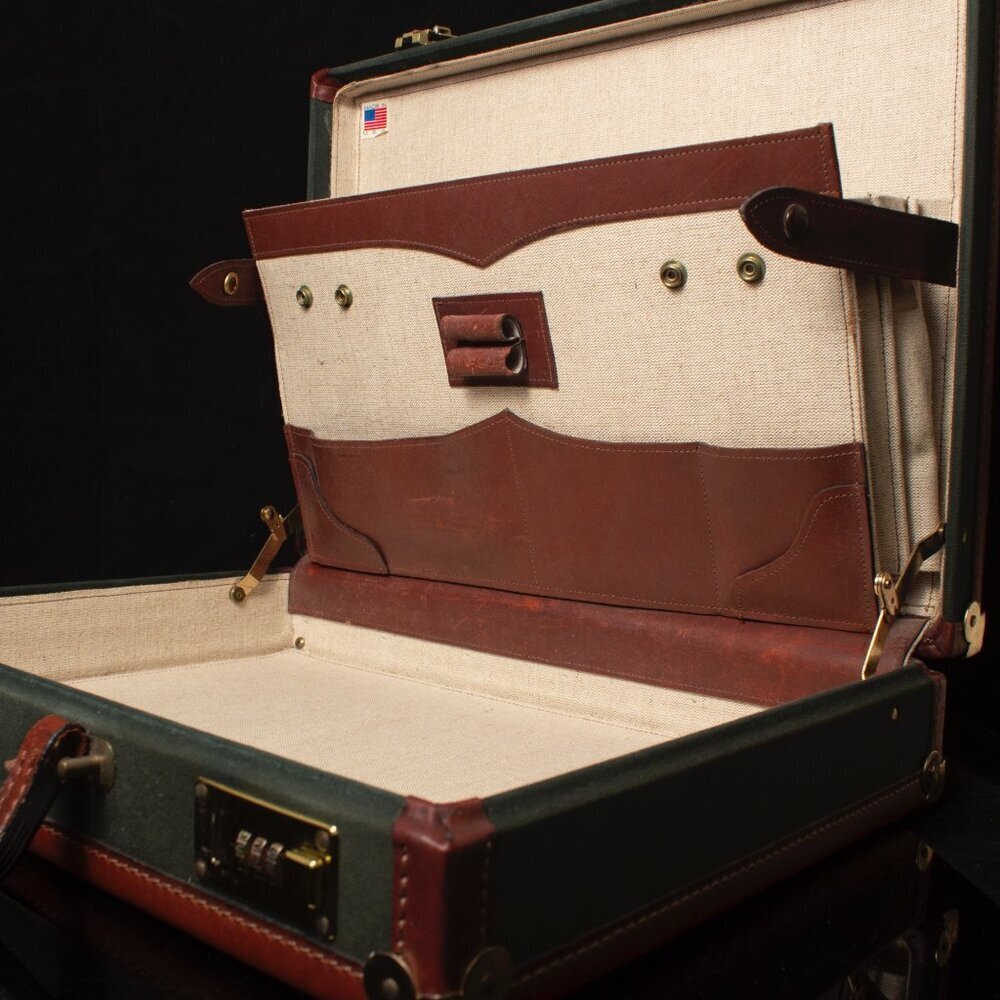 Vintage Orvis Battenkill Leather & Canvas Briefcase With Combination Locks